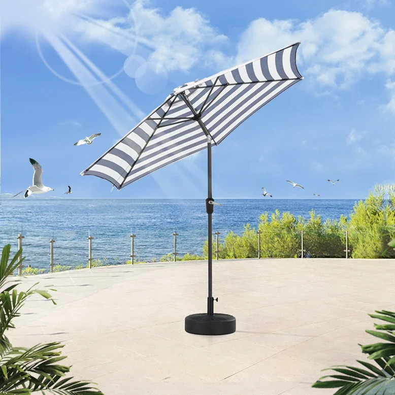 Parasol Outdoor Garden Umbrella Striped Beach Sun Umbrella Villa Garden Stall Outdoor Leisure Umbrella Table and Chair Combinati