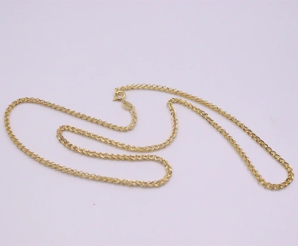 Real Pure 18K Yellow Gold Chain Men Women 2mm Wheat Foxtail Necklace 45cm/2.8-3g