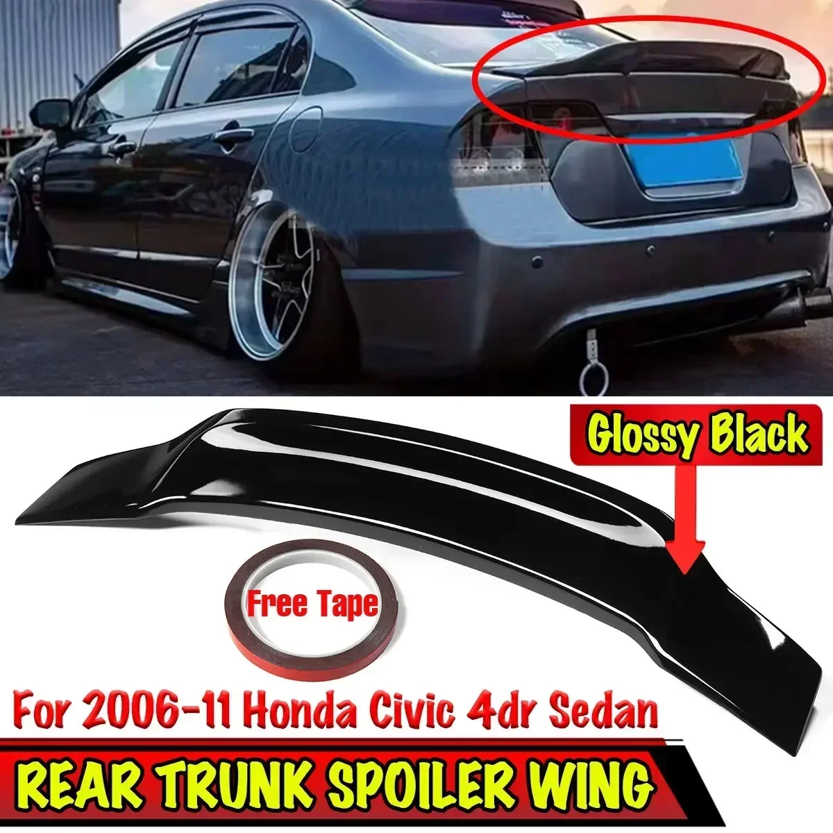 

Car Rear Spoiler Wing Lip R Style Rear Trunk Spoiler Lip Boot Wing For Honda For Civic 8th 2006-2011 9th Gen 2012-2015 Body Kit