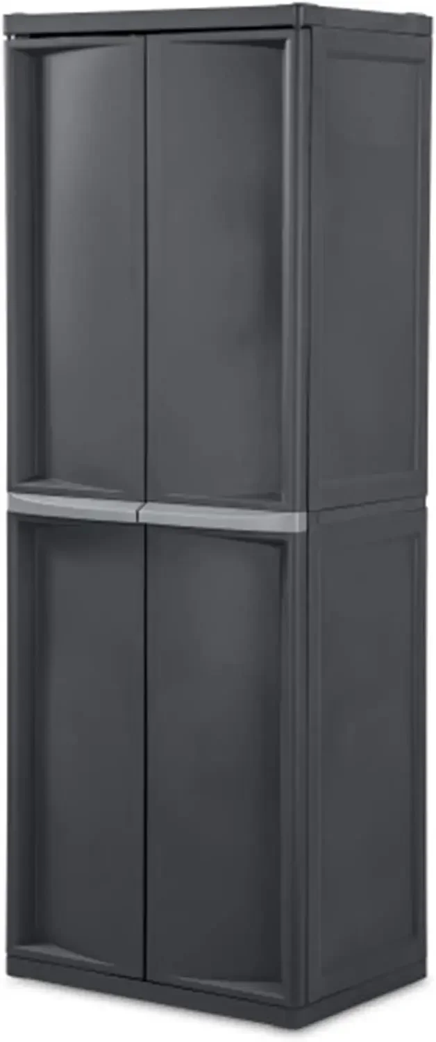 

%a Sterilite 4 Shelf Cabinet, Heavy Duty and Easy to Assemble Plastic Storage Unit, Organize Bins in the Garage, Basement,