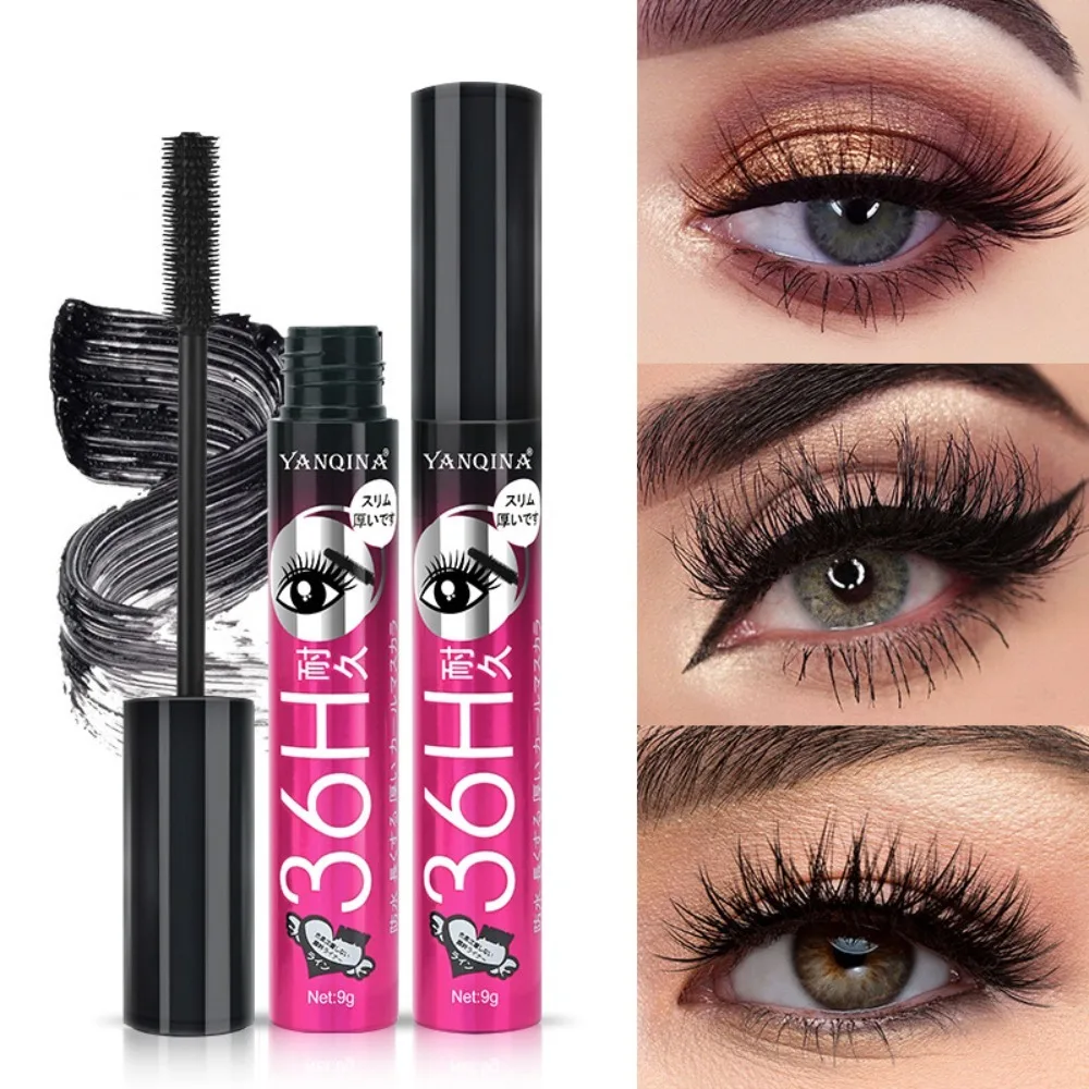 หนาเรียวมาสคาร่าอายไลเนอร์ชุด Curly Sweatproof False Lash Effect มาสคาร่าแต่งหน้าเครื่องมือ 24 h Lasting Effect มาสคาร่า