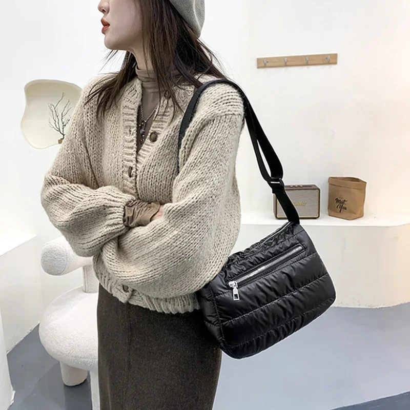 

Winter Ladies Down Bag Large Capacity Space Cotton Crossbody Bags For Women Fashion Solid Color Shoulder Bag Female Handbag