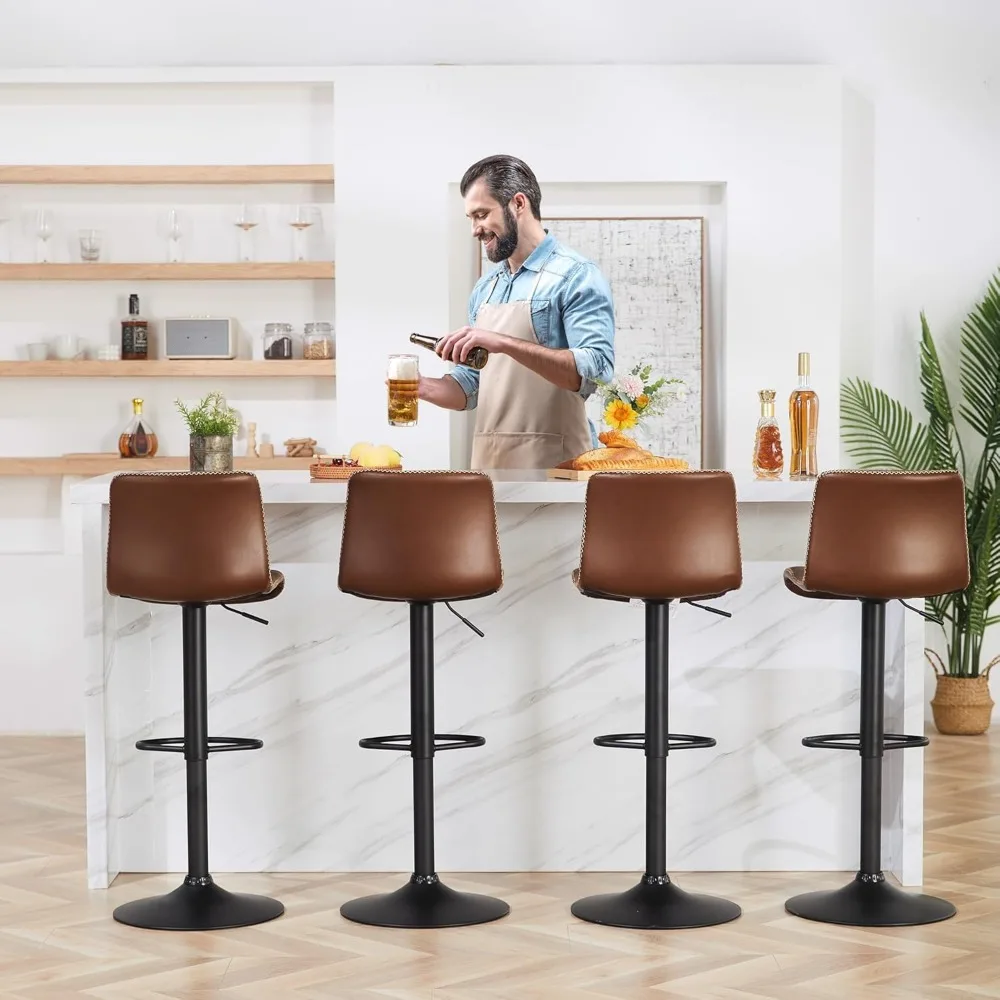 Swivel Bar Stools Set of 4, Adjustable Counter Height with Back, Sturdy, Durable and Easy To Clean, Bar Chairs, 24