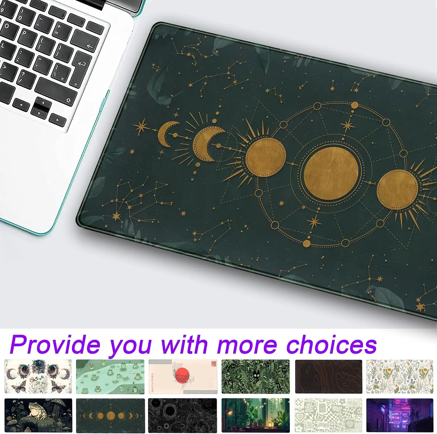 1Pcs Mouse Pads XXL Mouse Pads Large Dark Academia Forest Green Desk Mat Gold Moon Phases Extended Gaming Laptop Keyboard