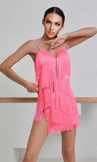 neon yellow black pink fringe latin dress sexy latin competition latin dressTango Salsa Cha Cha Samba Rumba dress