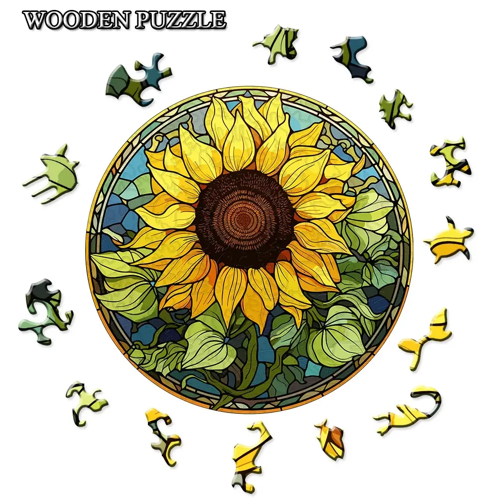 Golden Sunflower Small Town Irregular Wooden Puzzle With Exquisite Gift Box Educational Toys Wooden Diy Crafts Gifts For Adults