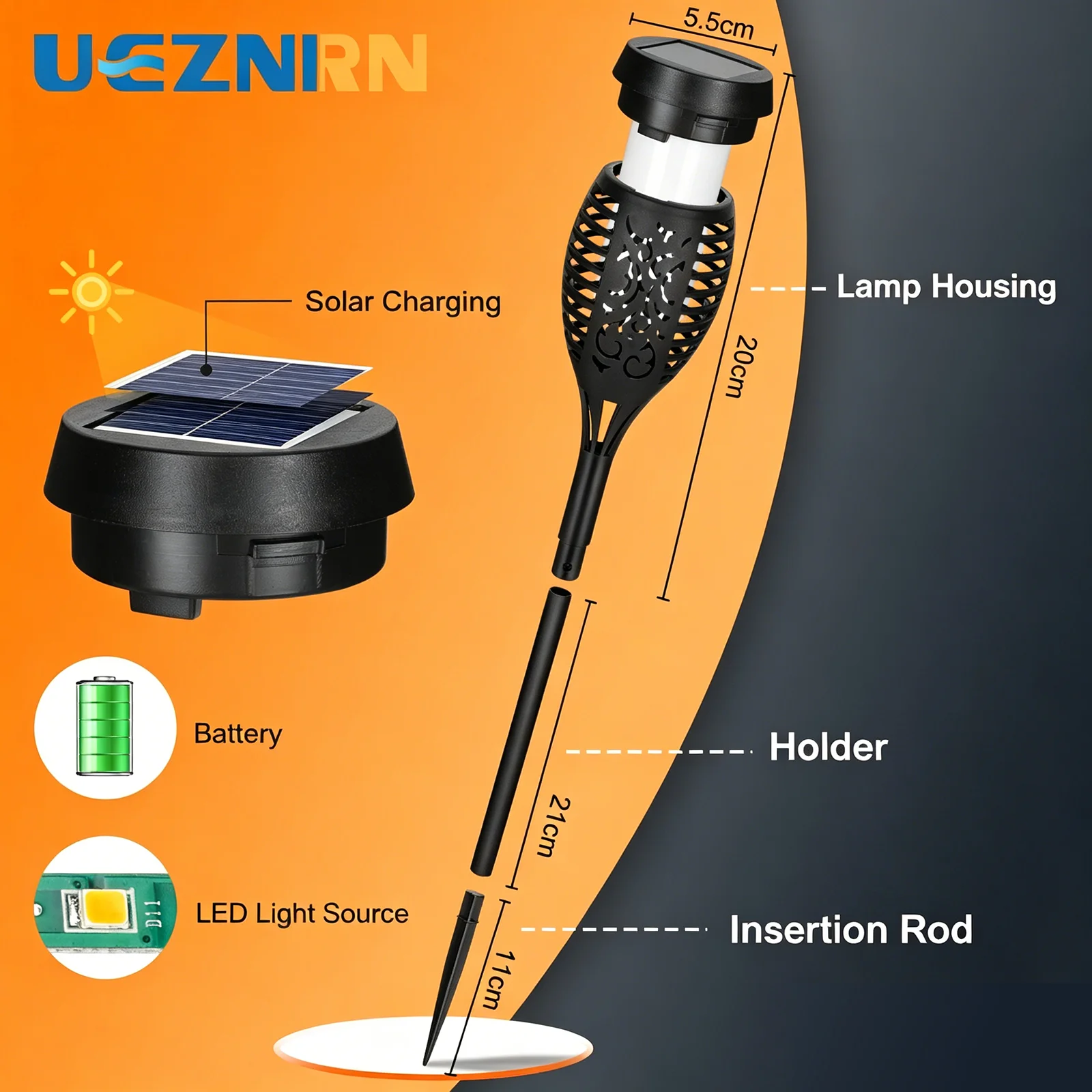 UEZNIRN 6PCS Solar Flame Torch Lights Waterproof Outdoor LED Flickering Flame Lamp Decorative Solar Garden Stake Light for Patio