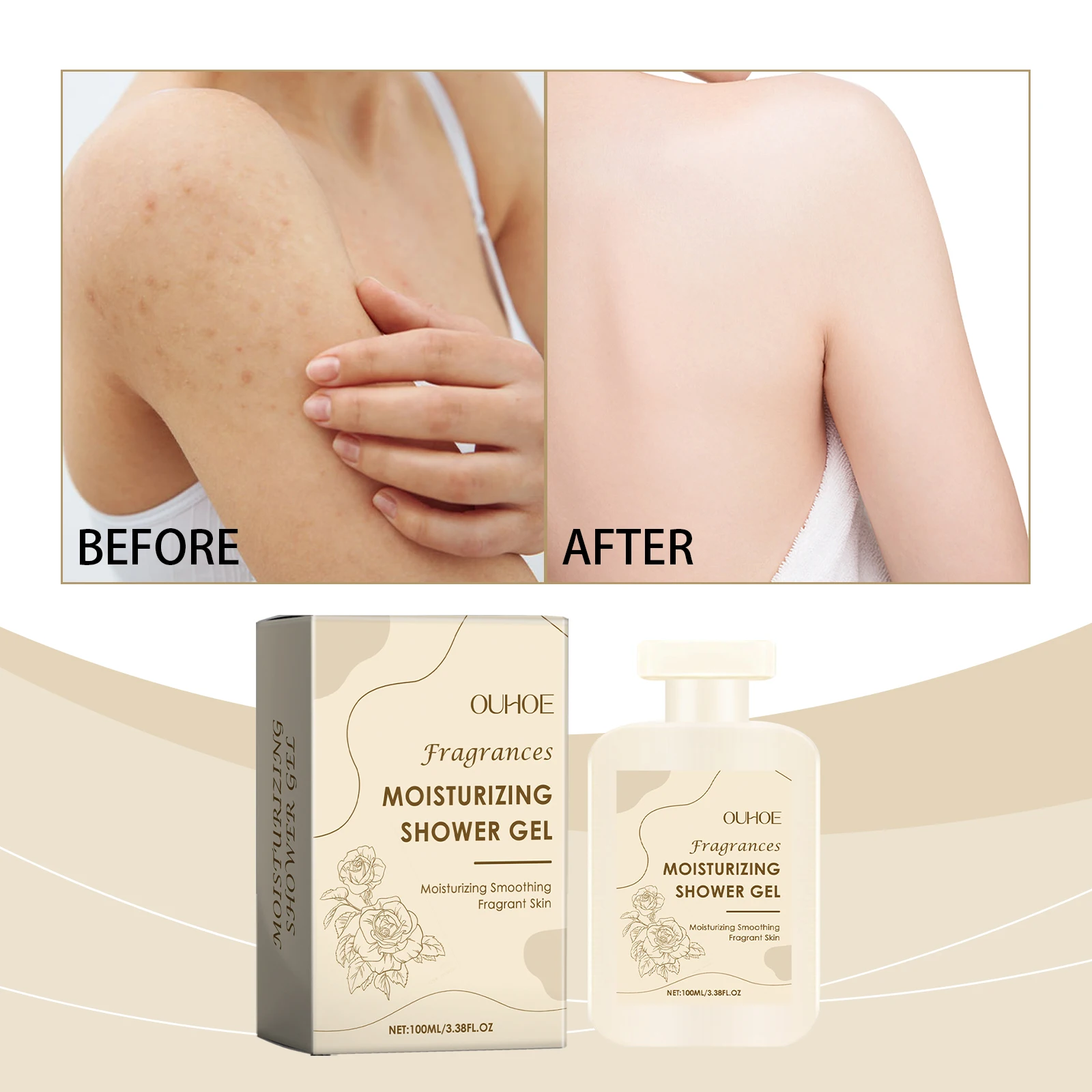 Feuchtigkeitsspendendes Duschgel 100 ml – feuchtigkeitsspendendes Körperwaschgel, duftende Haut, weichmachend, vegan, parabenfrei, für trockene und empfindliche Haut