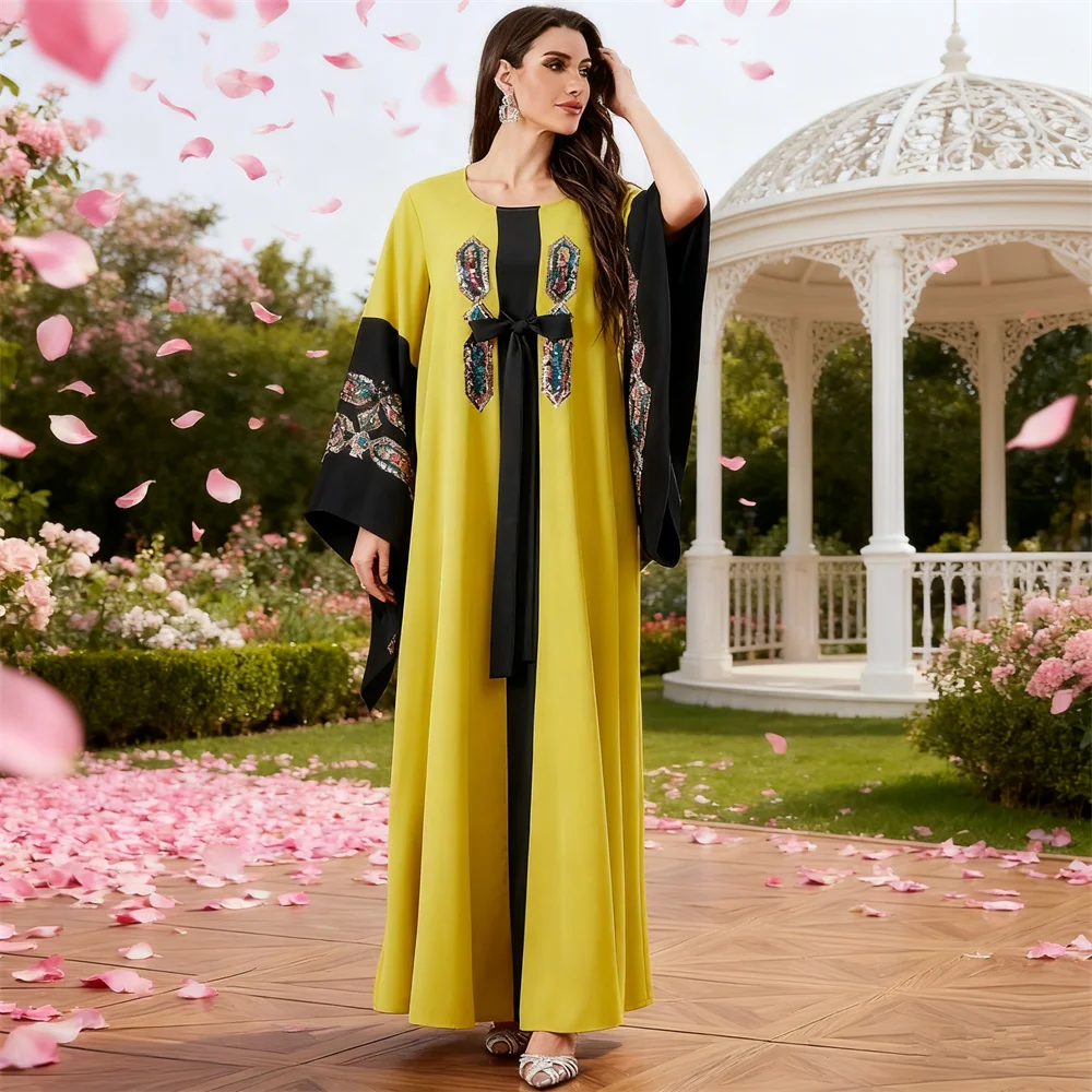 

Eid Djellaba Sequin Jalabiya Women Muslim Party Dress Dubai Abaya Turkey Kaftan Ramadan Islam Clothing Femme Robe Kebaya Abayas