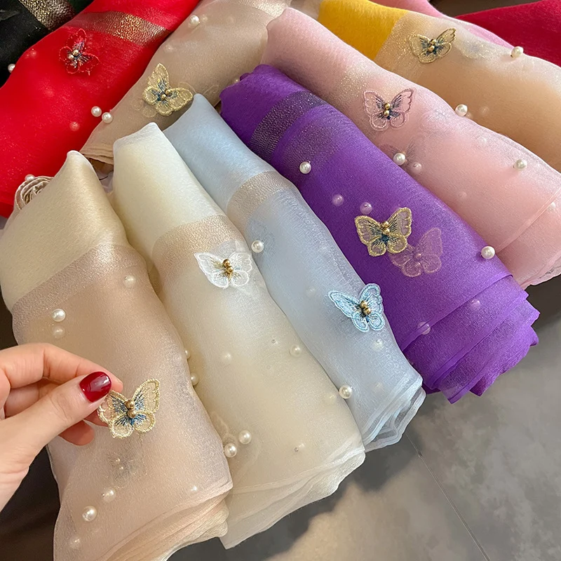 

2023 Luxury Silk Shawl Scarf for Women Design Embroidery Flowers Hijab Wraps Bufandas Female Headkerchief Fouloud Echarpe