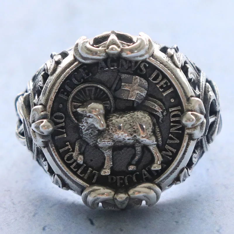 17g Lamb of God Agnus Dei Christian Jesus Christ Religious Art Relief Rings Customized 925 Solid Sterling Silver Rings Many Size