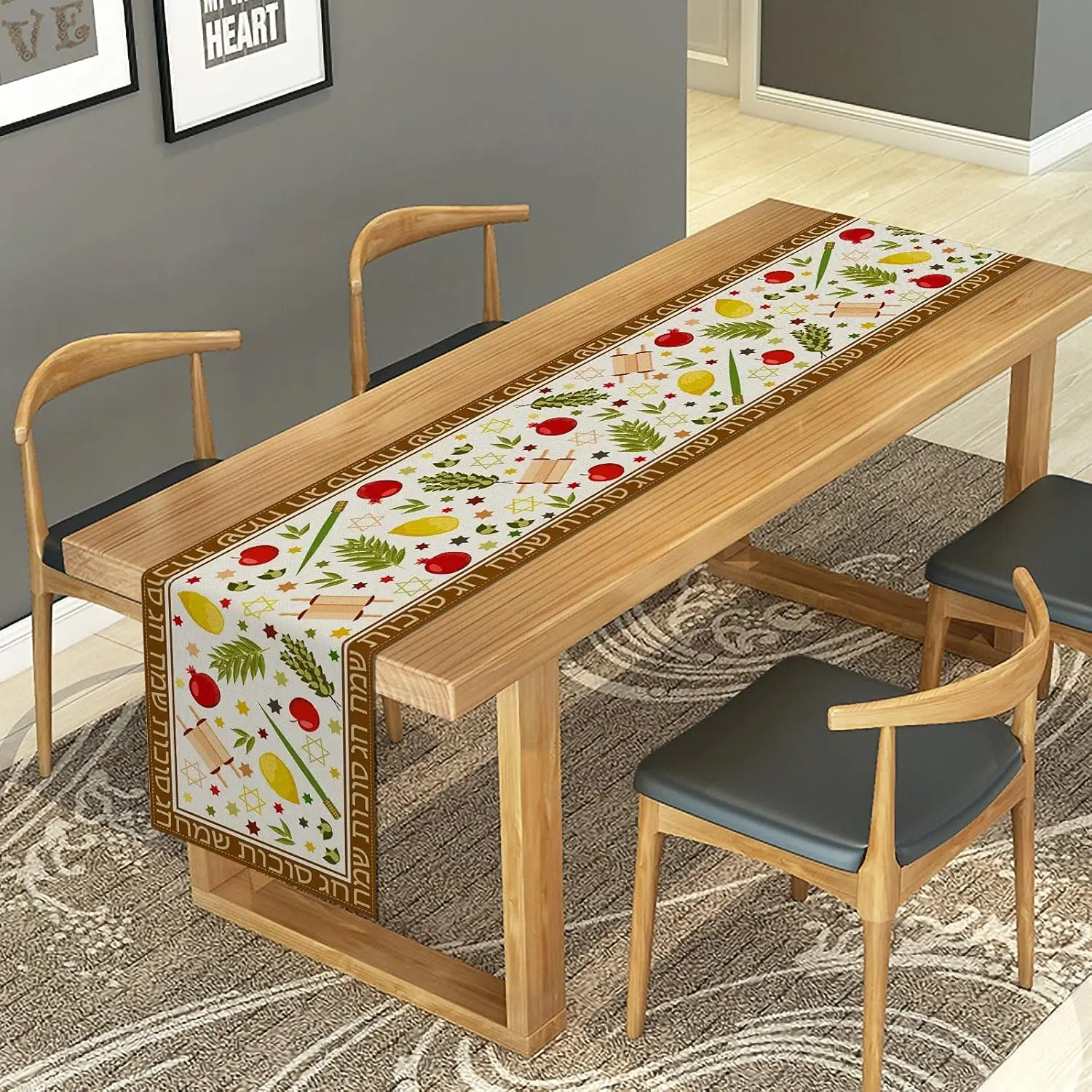 عداء طاولة من الكتان سعيد سوكوت ، ديكور حفلة الأعياد ، إيتروج لولاف ، العبرية ، الحصاد اليهودي ، عداء طاولة الطعام بالمطبخ ، ديكور الزفاف #3