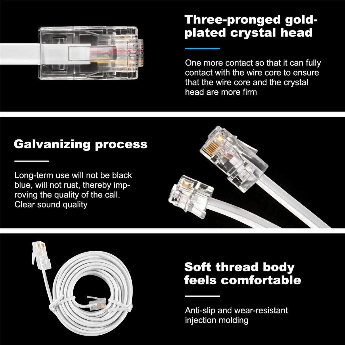 Cavo di prolunga Internet per telefono modulare RJ11 da 6P4C a RJ45 8P4C da 3 metri