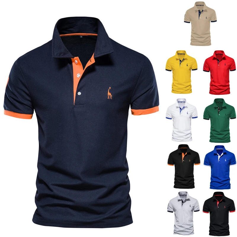 New Solid Color Summer Short-sleeved Men\'s Polo Shirt Casual Deer Embroidered Top Outdoor Slim Thin T-shirt