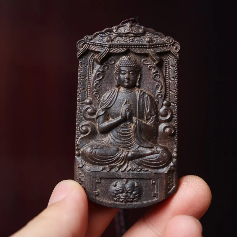 Vintage wood carving guardian deity of the twelve zodiac Amitabha Buddha statue amulet hanging ornament exquisite handicraft
