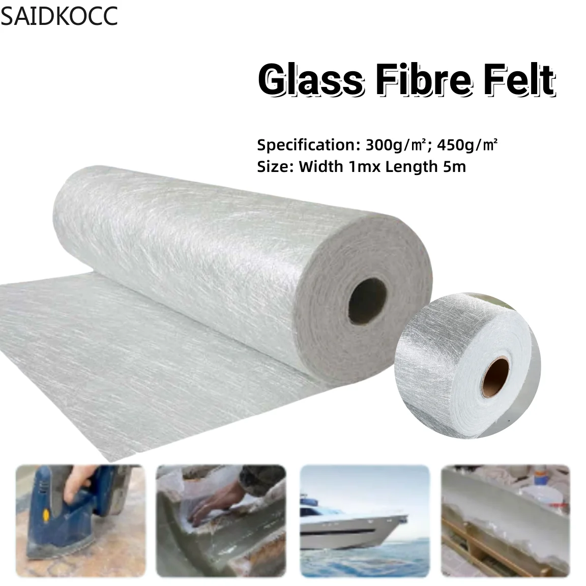 SAIDKOCC Alkali Free Fibreglass Mat Fiber Glass Cutting Fibe Cut Felt Custom Size 1m(W)x5m(L)