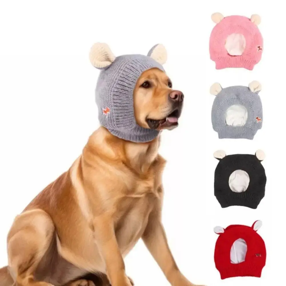 Cute Dog Ear Muffs Noise Protection Knitted Hat For Pet Puppy Anxiety Relief, Winter Warm Earmuffs For Medium And Large Dog C5Z6