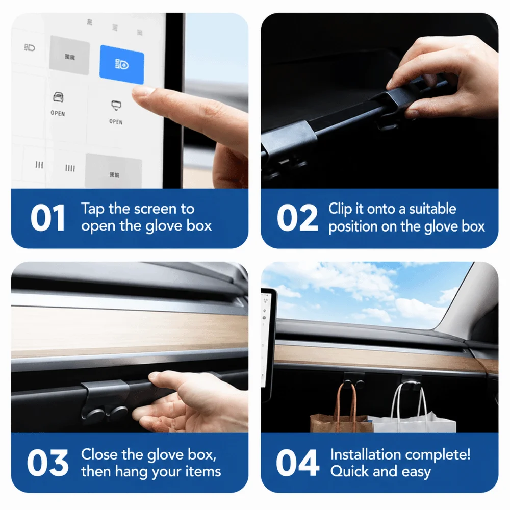 Durable ABS Glove Box Hooks Easy Install Non-Slip Car Purse Holder Heavy Duty Bag Hooks for Tesla Model 3 Model Y Car