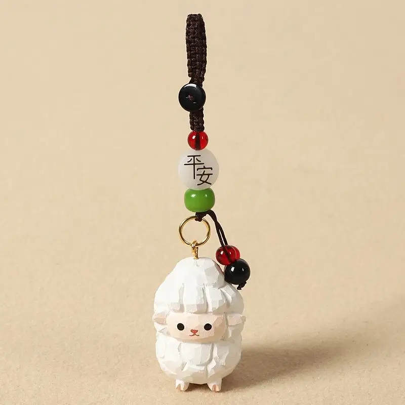 Handgeschnitzter Holzlamm-Schlüsselanhänger, Niedlicher Exquisiter Taschenanhänger, Kreatives Hängeornament, Einzigartiges Geschenk, Schreibtisch- und Wohndekoration – Detail 5