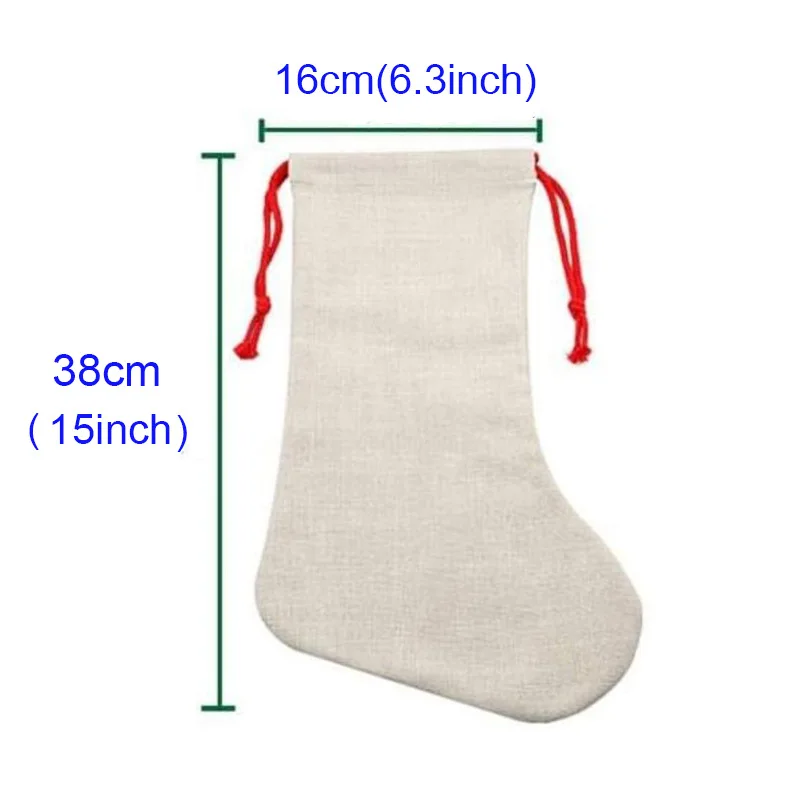 10Pcs New Year Candy Gift Bag Sublimation Linen Christmas Drawstring Bag Xmas Tree Hanging Santa Socks For Print Logo Image