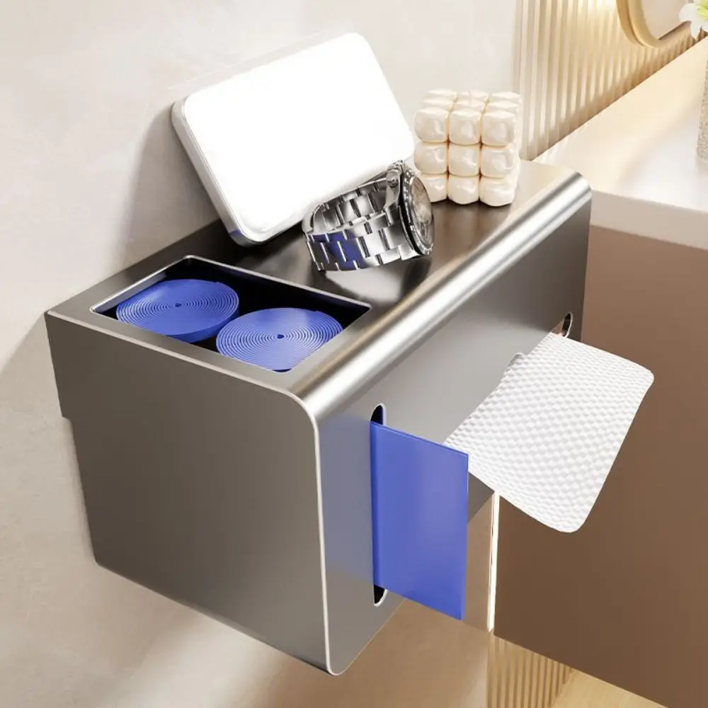 

Carbon Steel Toilet Paper Holder Punch Free Wall Mounted Bathroom Tissue Self with Trash Bag Holder Waterproof Toilet Paper Box