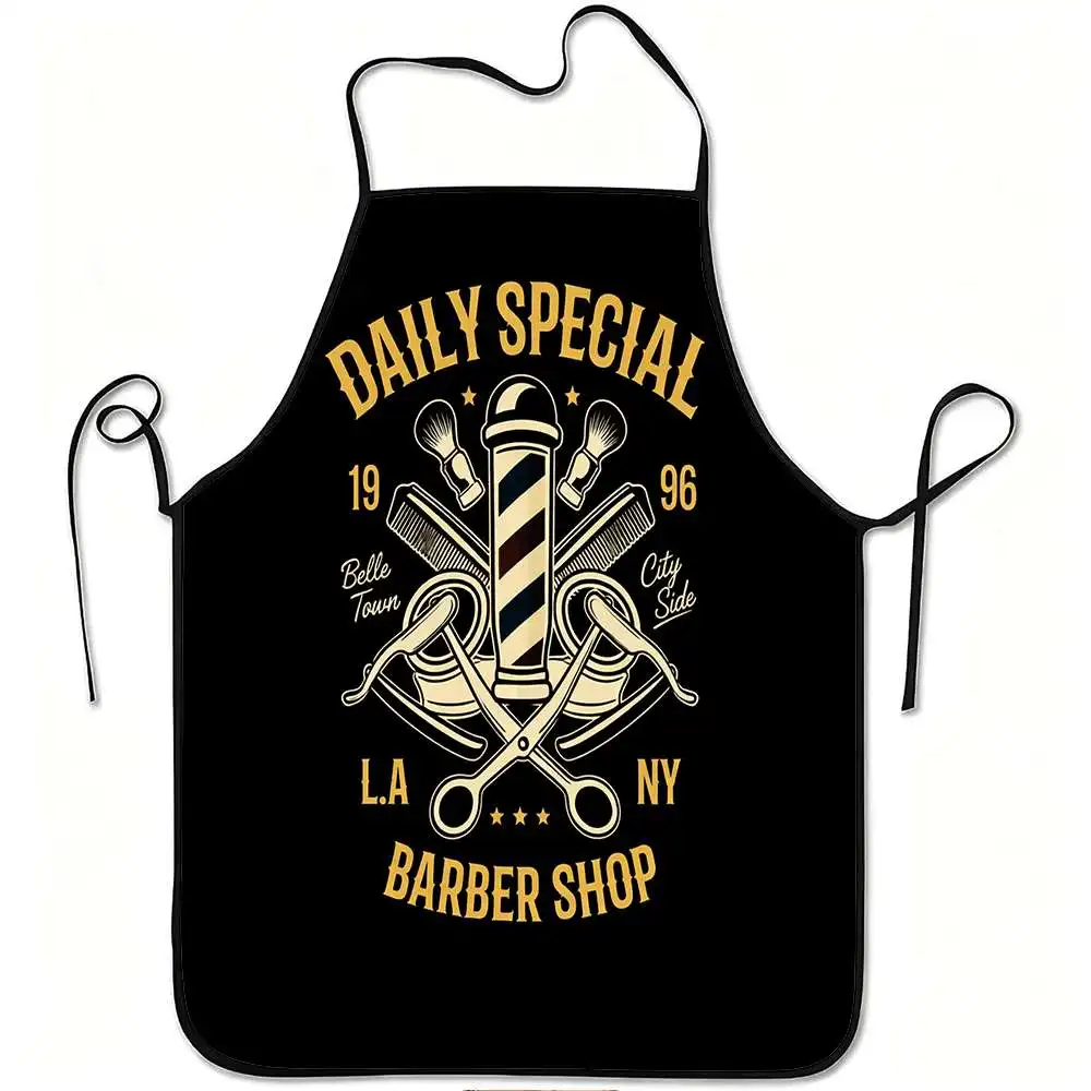 1 Piece Daily Special Offer Barber Shop Themed Apron, with Rotating Light Pole, Cross-Shaped Scissors and Comb, Hairdressing Tool Design Apron, Unisex, Perfect for Crafts, Baking, Painting, Kitchen and Household Cleaning, Home Cooking, Chef, Waiter, Cafe, Barbecue Restaurant Apron, 21.7× 28.7inch , Perfect Holiday Gift Idea for Family and Friends