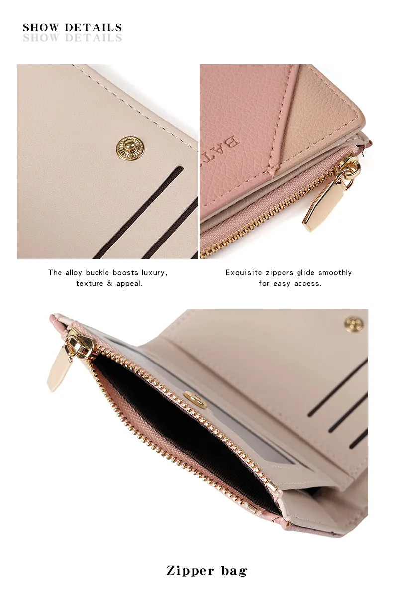 محفظة بسحاب جانبي عصري، حامل بطاقات طازج، نمط جامعي، ثنائي الطي، عصري، ملون، بسيط، محفظة نسائية، ht · #4