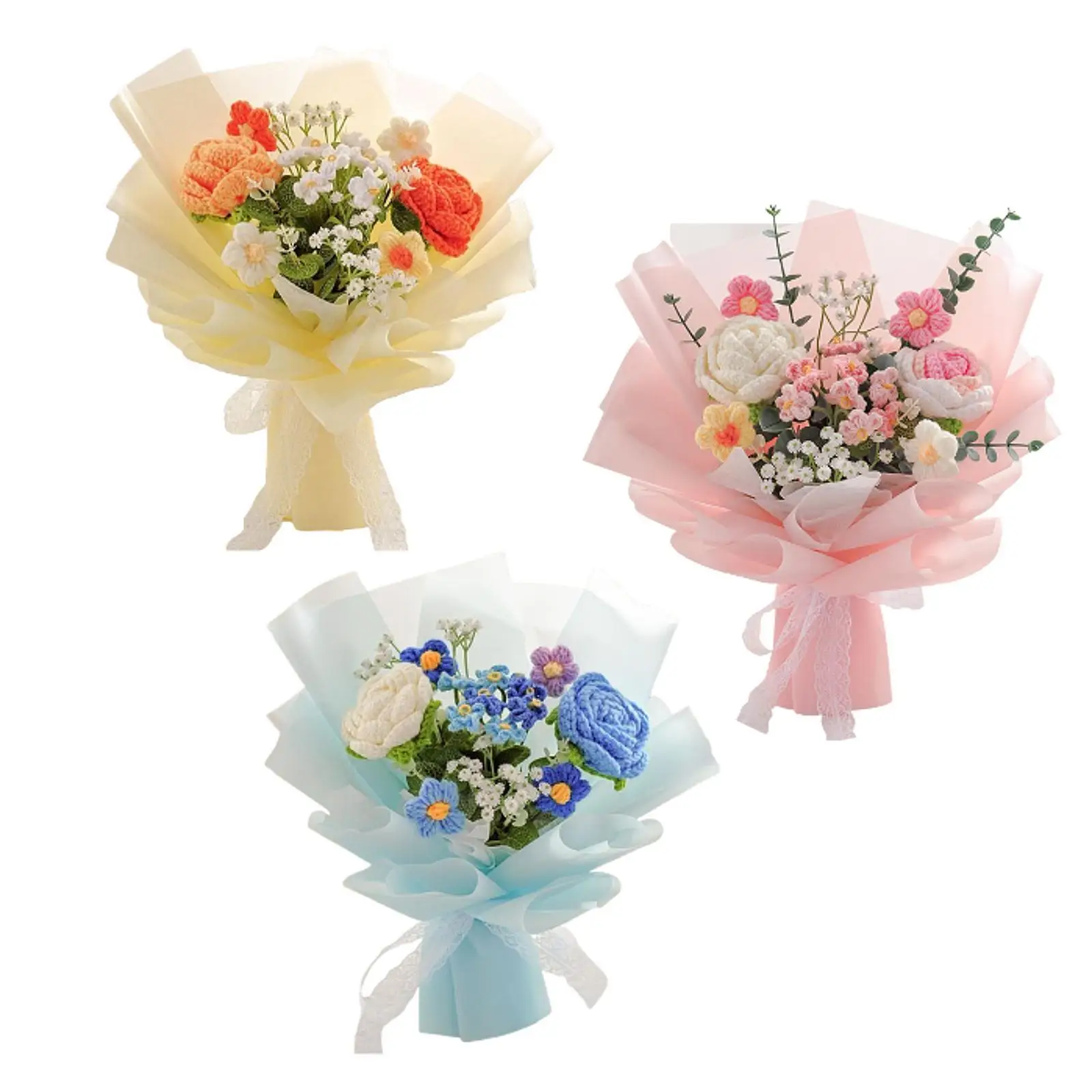 

Вязаный крючком букет цветов, подарок для мамы, жены, искусственный цветок, вязаный букет ручной работы на день рождения