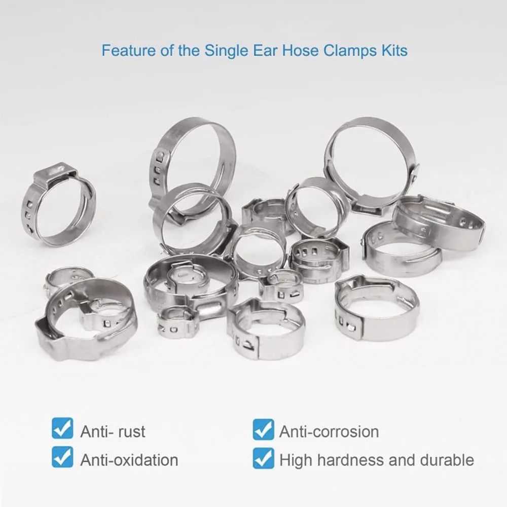170 Stück Einohr-Schlauchklemmen, 11 Größen 1/4-1 Zoll, stufenloses Crimp-Set mit Cinch-Ringen für Sanitärschläuche – Detail 4