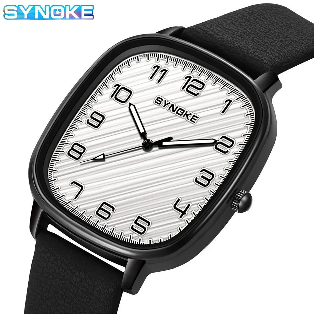 SYNOKE-Montres Militaires pour Homme, dehors de Plein Air, Quartz, Bracelet en Cuir, Marque, Grand Cadran, 36mm