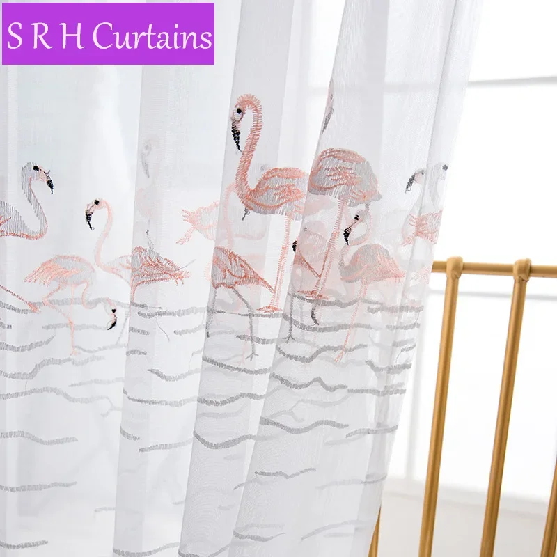 

Cartoon Pink Embroidered Swan Children's Bedroom Sheer Tulle Curtains For Living Room Kitchen Window Drapes Panel Voile Curtains