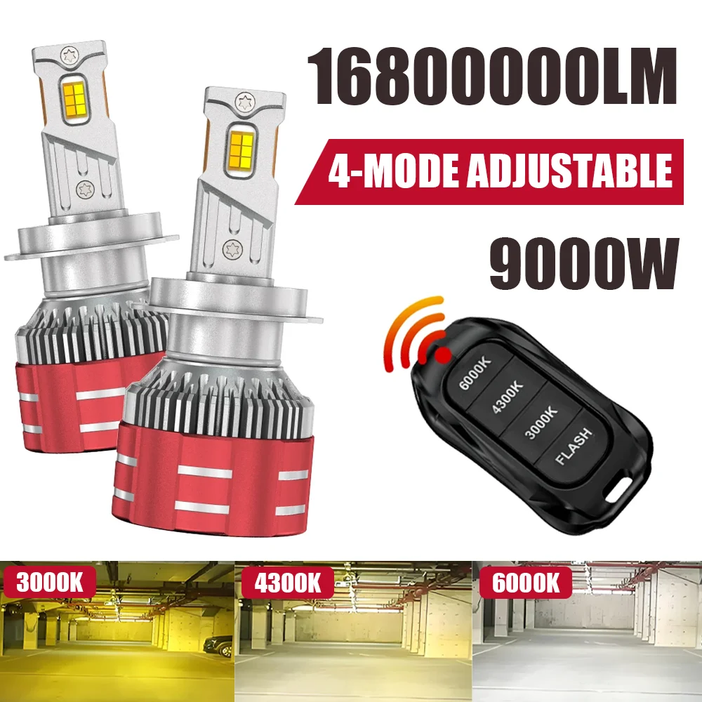 H4 LED H11 Light Bulbs Canbus Three Color Remote Control Car Headlights Light Automotivo Lamp Light 6000K 4300K 3000K Auto Parts