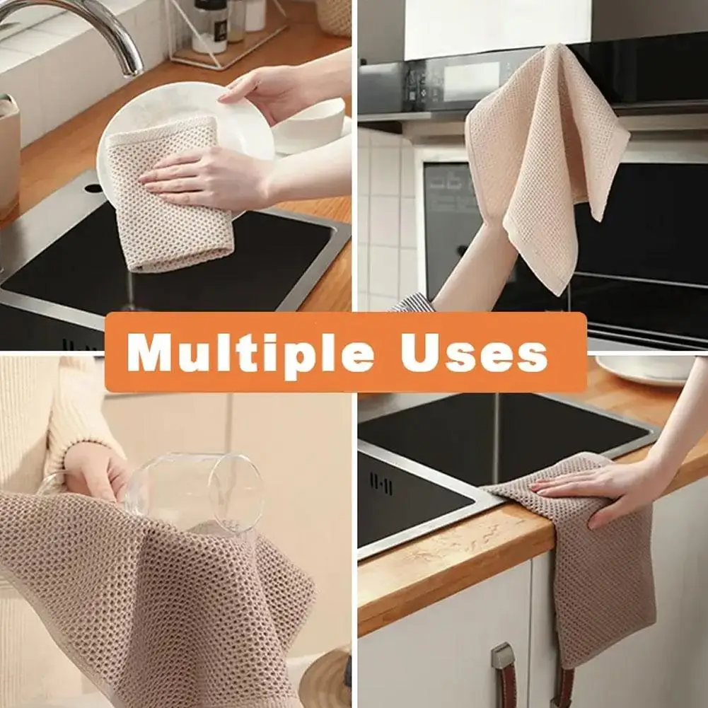 Thick Waffle Checkered Kitchen Tool, Algodão Puro, Limpeza com Rag Square, Sem Marca D'água, Hook Rag, L8d6, 6 Pcs, 12Pcs