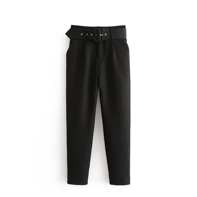 Women's Clothing New Slim High Waist Casual Trousers Yellow Cropped Trousers Belt Pants Harajuku Office Lady Y2k Pants Mujer