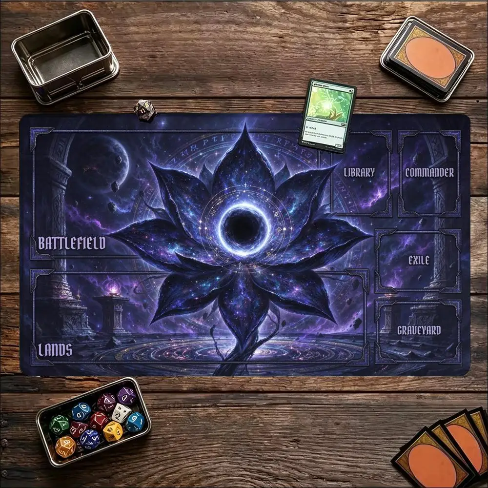 Galaxy Void Lotus TCG Playmat Card Zones Non Slip Rubber Pad Smooth Tabletop Battle Mat for Trading Card Game Enthusiasts