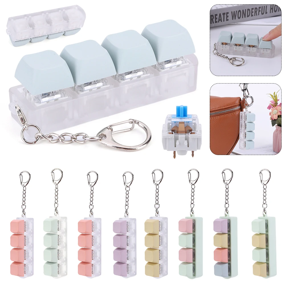 4 Keys Mechanical Keyboard Axis Tester LED Keyboard Key Toy Stress Relief DIY Button Keycap Fidget Keychain Toys Gift