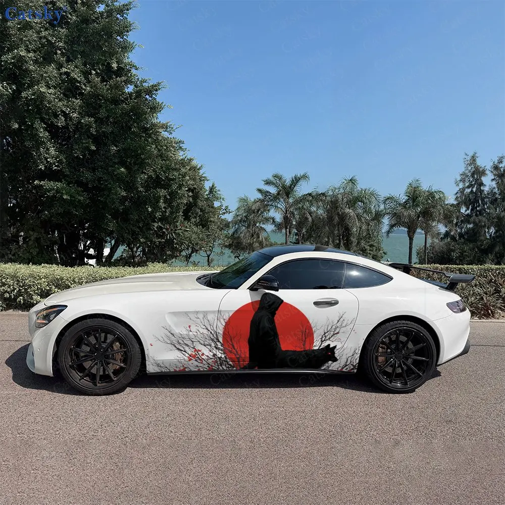 2pcs Moonlit Dead Tree Silhouette Car Side Wraps, Self-Adhesive PVC Waterproof & Scratch-Resistant Stickers, Car Accessory Gift
