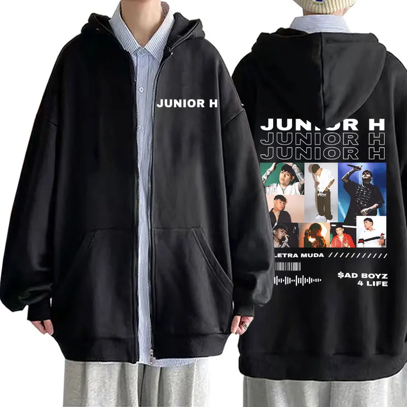 

Singer Junior H Sad Boyz 4 Live Graphic Zip Up Hoodie Male Vintage Casual Zipper Hoodies Men Women's Hip Hop Oversized Jacket