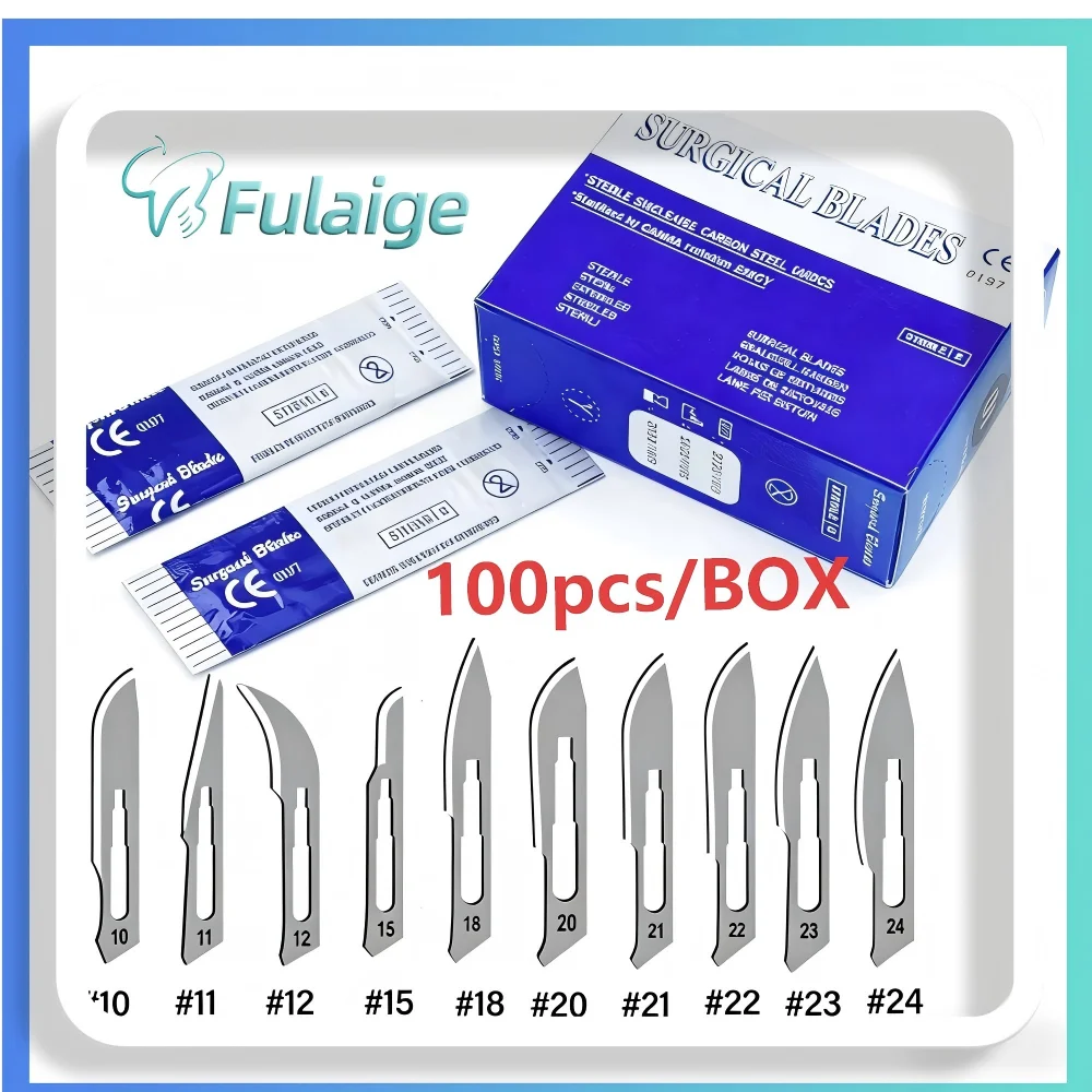 100pcs/box Disposable Surgical Blades, Sterile Carbon Steel Scalpel for Medical Dental Procedures, Model Engraving & DIY Crafts