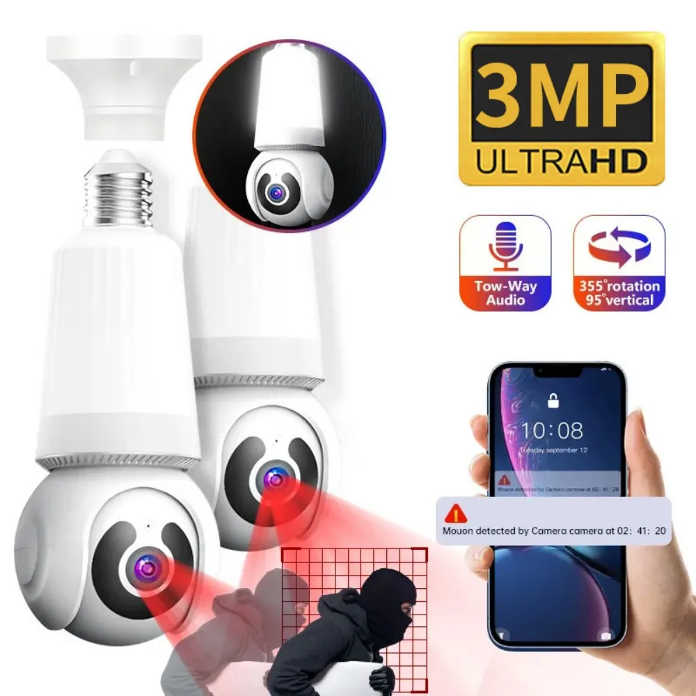 

Камера для подсветки лампочки, комнатная, 1080p, обнаружение движения, функция сигнализации, двусторонняя аудиосвязь, ночное видение, камера видеонаблюдения для дома.