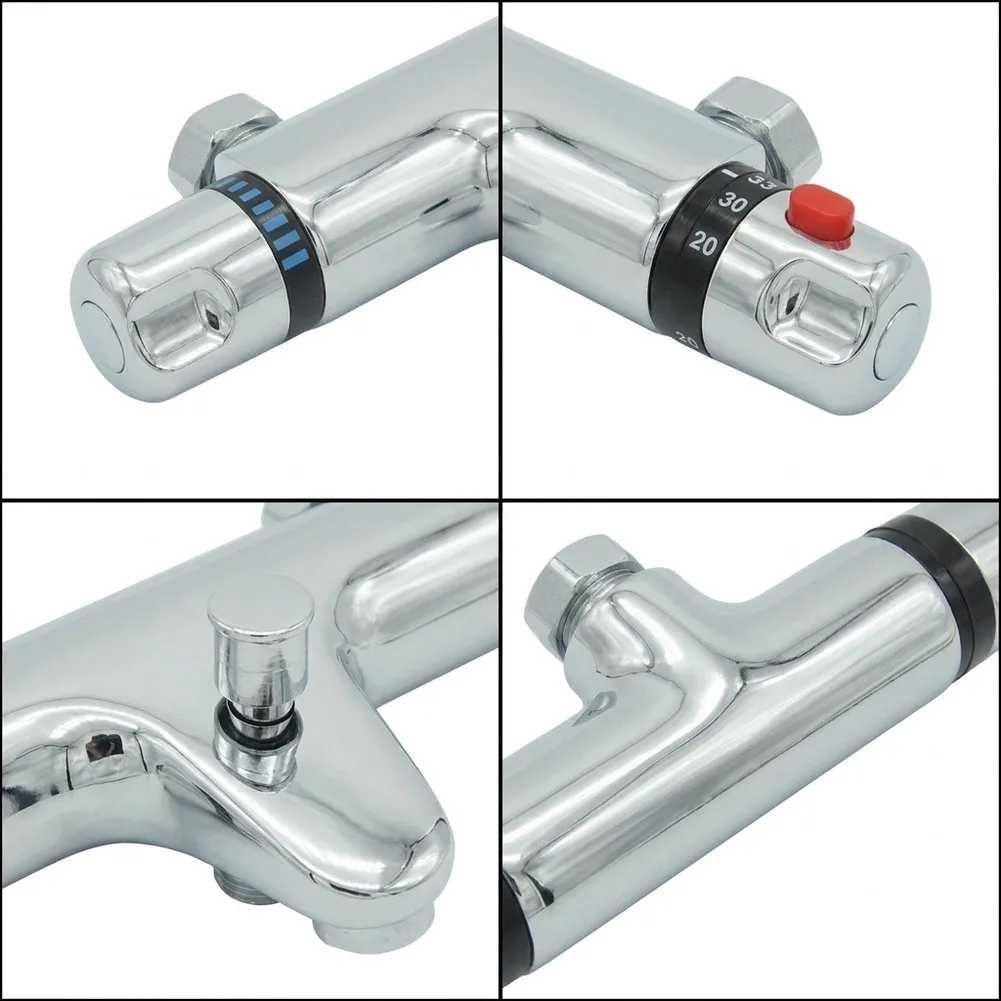 Chrome Finished Thermostatic Shower Mixer Wall Mounted Brass Valve 180mm Center Distance for Easy Installation