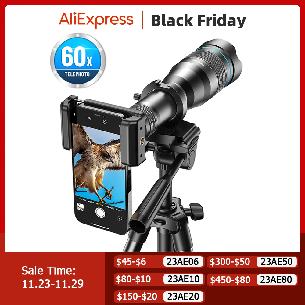 APEXEL 60X Mobile Phone Telescope Lens astronomical Telephoto zoom lens With Extendable tripod for iPhone Samsung all Smartphone