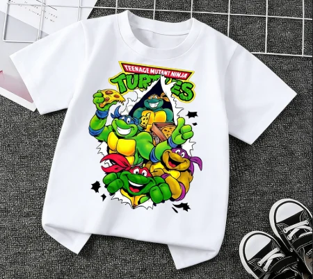 Nickelodeon Hot-selling 'Teenage Mutant Ninja Turtles' Cartoon Print Short-Sleeved Children's Pure Cotton T-Shirt, Top