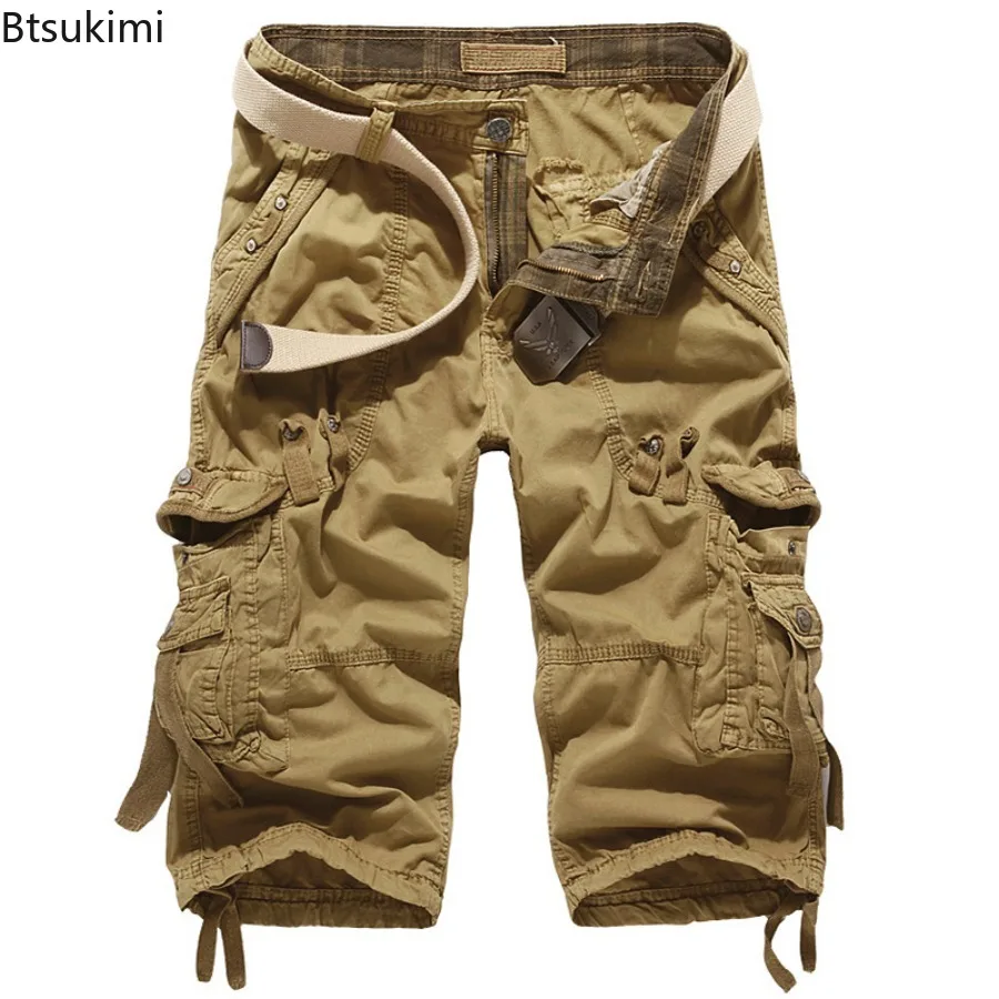 Summer Casual Pants Men's Outdoor Straight Baggy Shorts Multi Pocket Joggers Cargo Pants Cotton Calf-Length Pants Men Sweatpants