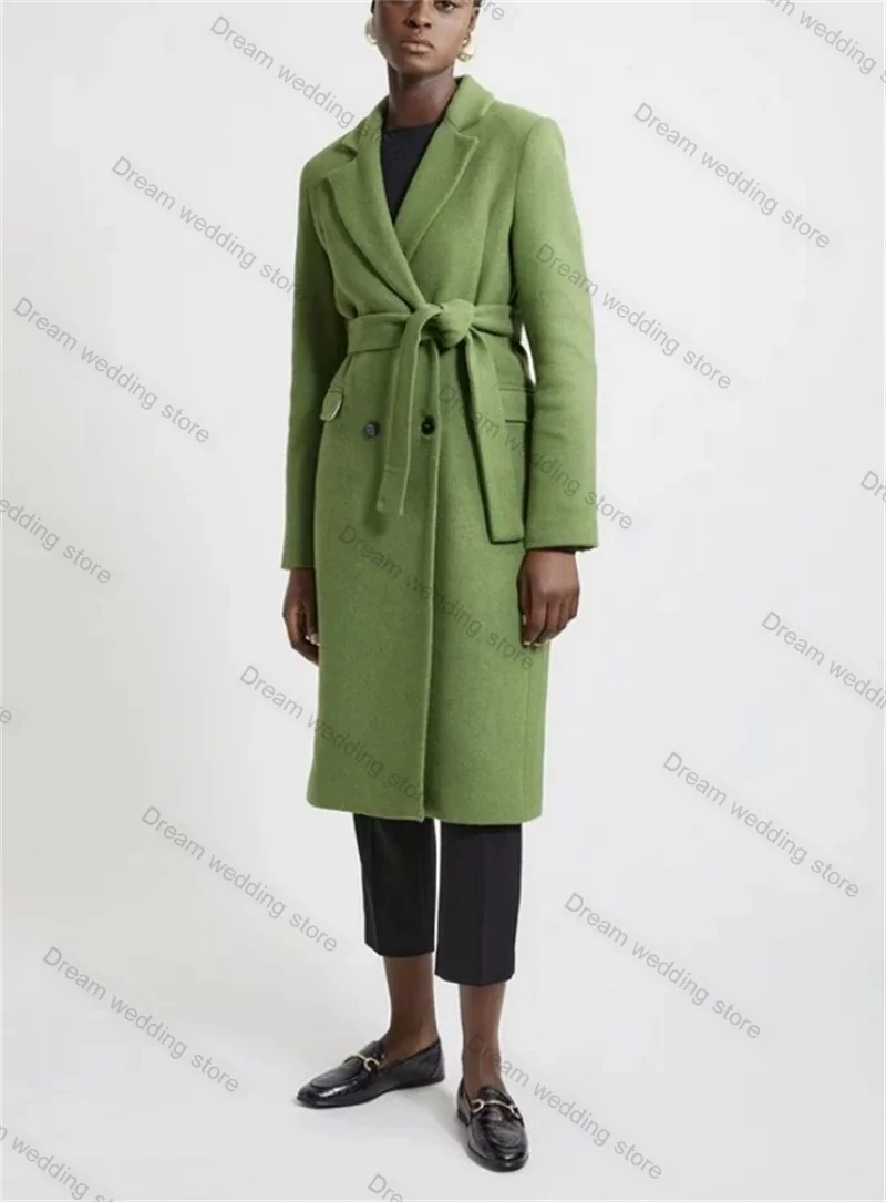 

Cashmere Wool Green Women Suit 1 Piece Long Blazer Overcoat Formal Office Lady Jacket With Belt Warm Thick Customized Coat