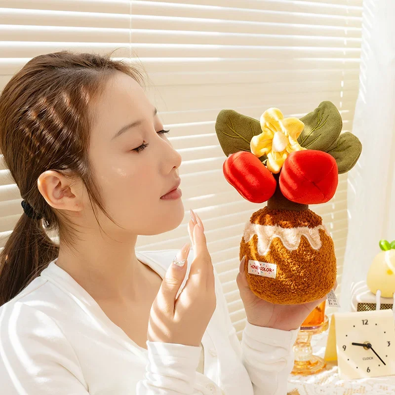 Kawaii pelúcia vaso de plantas brinquedo de pelúcia vários estilos frutas flor maçã árvore caqui bonecas macias bonito decoração para casa