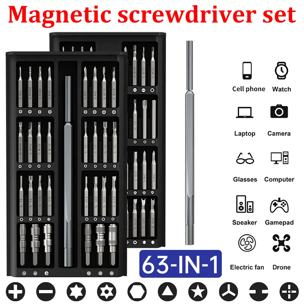 Magnetic Screwdriver Set 63 In 1 Kit agnetic Screw Driver Bit Professional Repair Tool Kit for IPhone Watch Camera