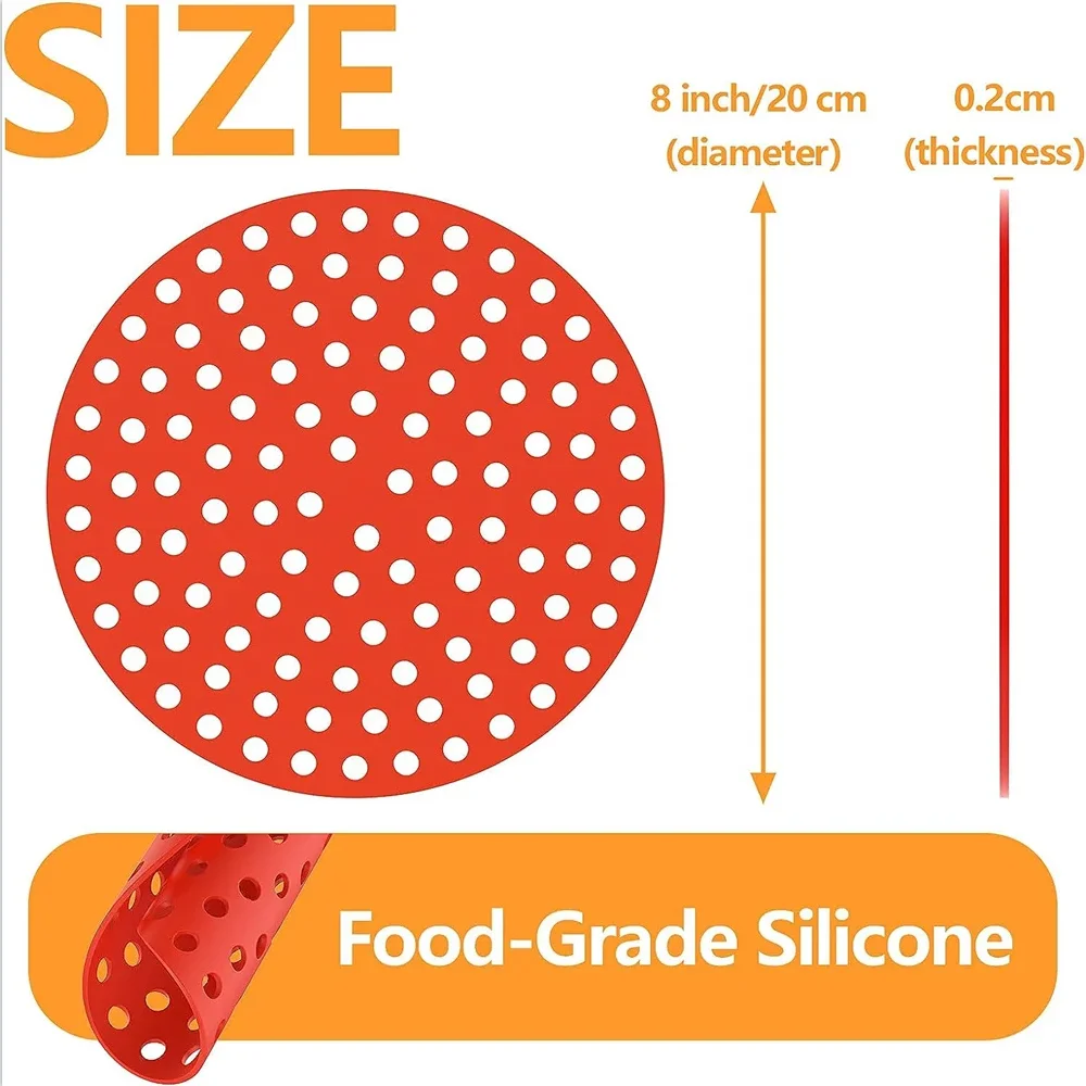 2Pcs Silicone Air Fryer Mat Liner Non-Stick Steamer Pad Baking Inner Liner Cooking Mat for Kitchen Accessories Round Square Tool