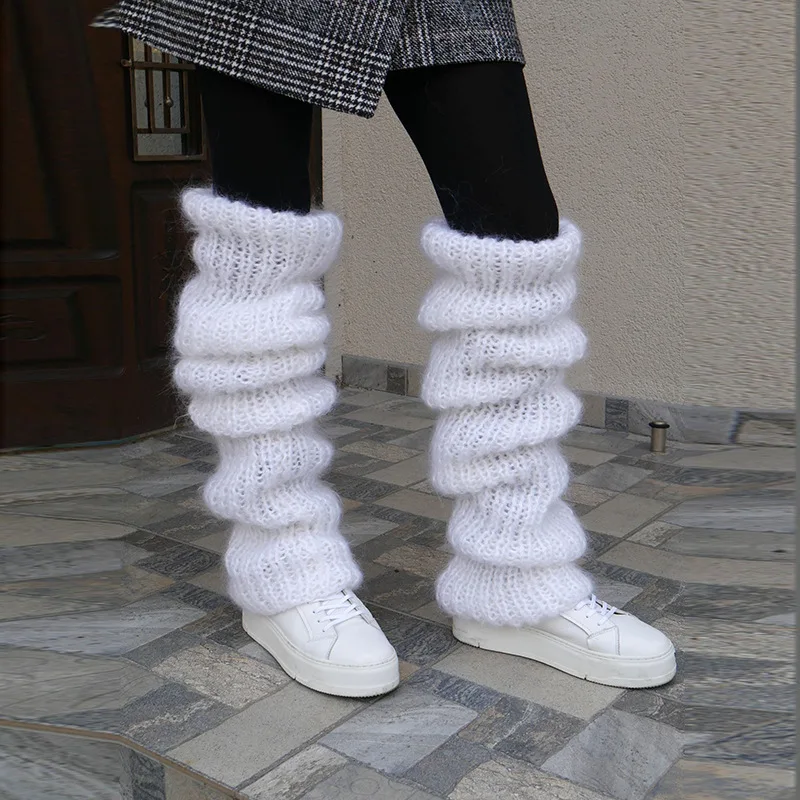 Mohair Leg Warmers Solid Color Long Knee-high Socks Women Winter Warm Fashion Casual Pile Socks Cover Long Over The Knee Socks