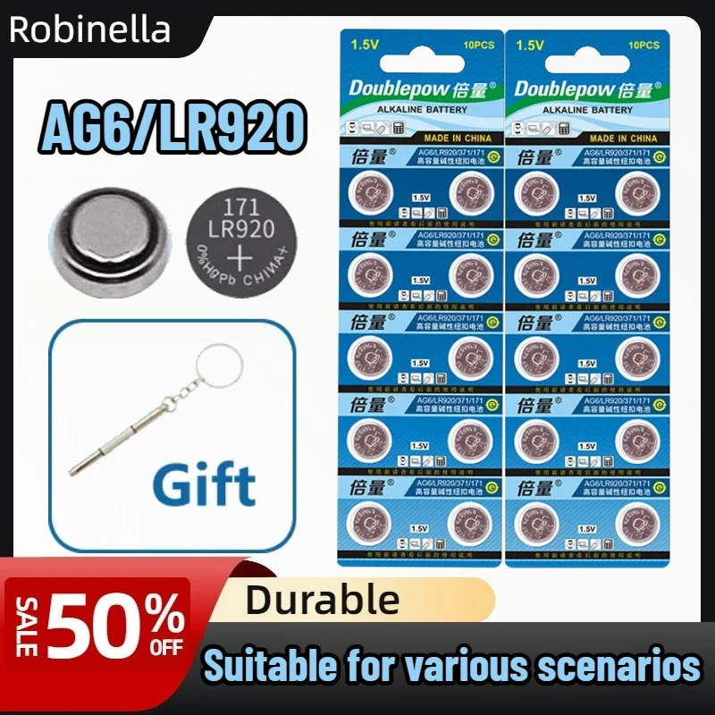

Doublepow Original LR920 AG6 Button Cell 1.5V 2-10PCS for Watch, Calculator, Car Key Fob, Toys，Remote Control，Office Equipment
